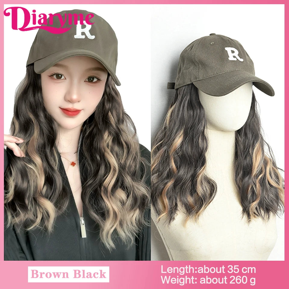 Short Water Wavy Wigs With Baseball Hat