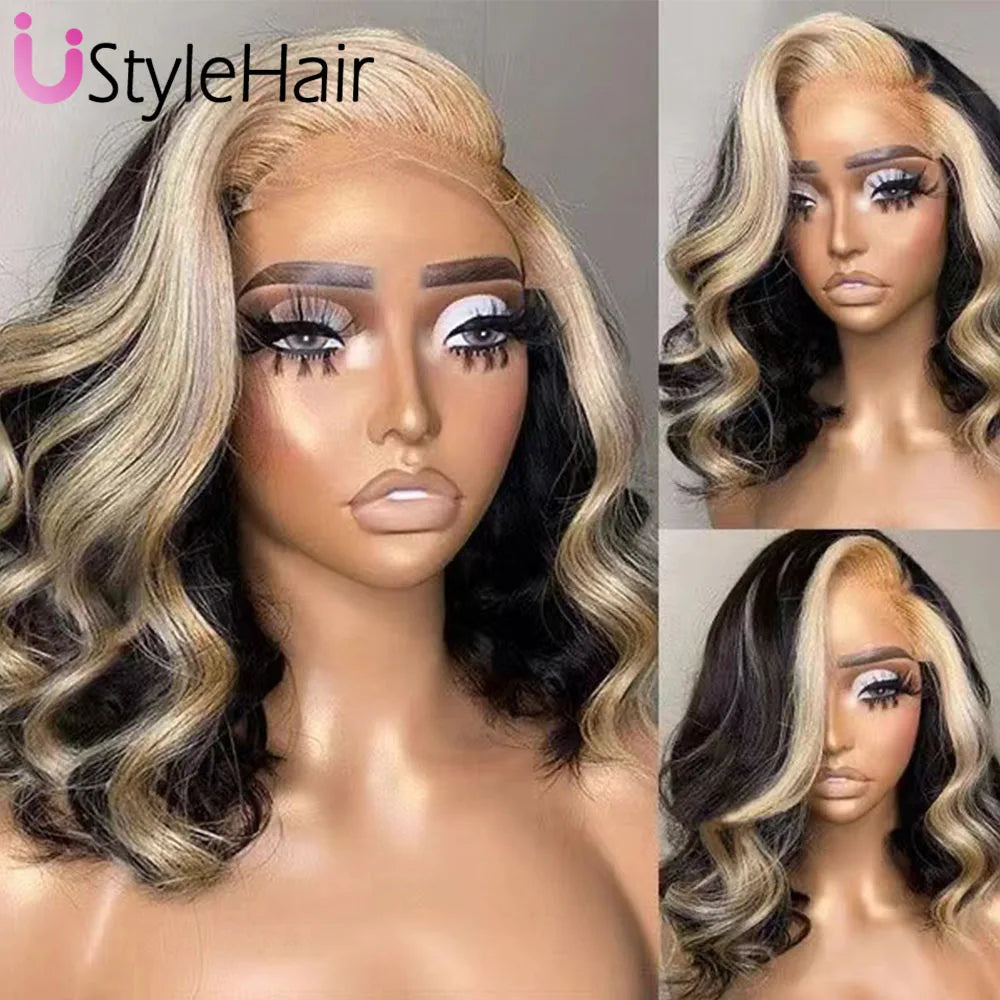 UStyleHair 613 Blonde Bob Lace Hair Lace Front Short Wave Wig Side Part Synthetic Front Wig Heat Resistant Synthetic Hair Daily