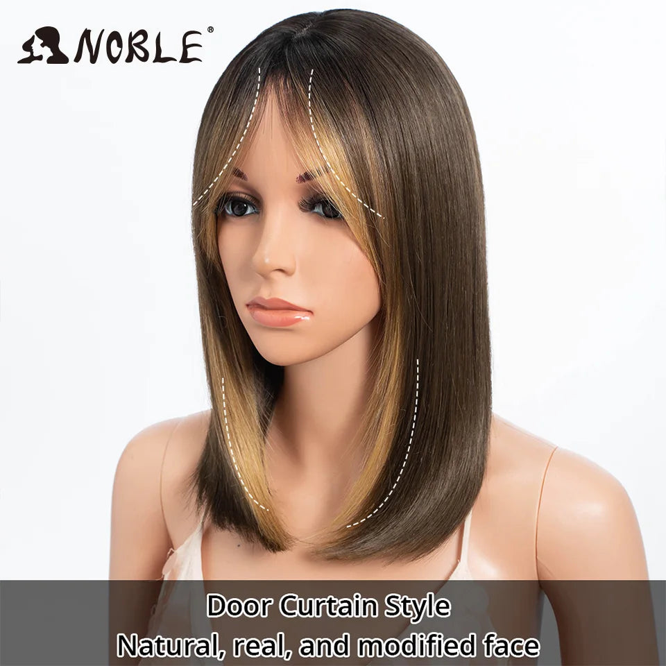 Silky Straight Synthetic Wigs with Bangs