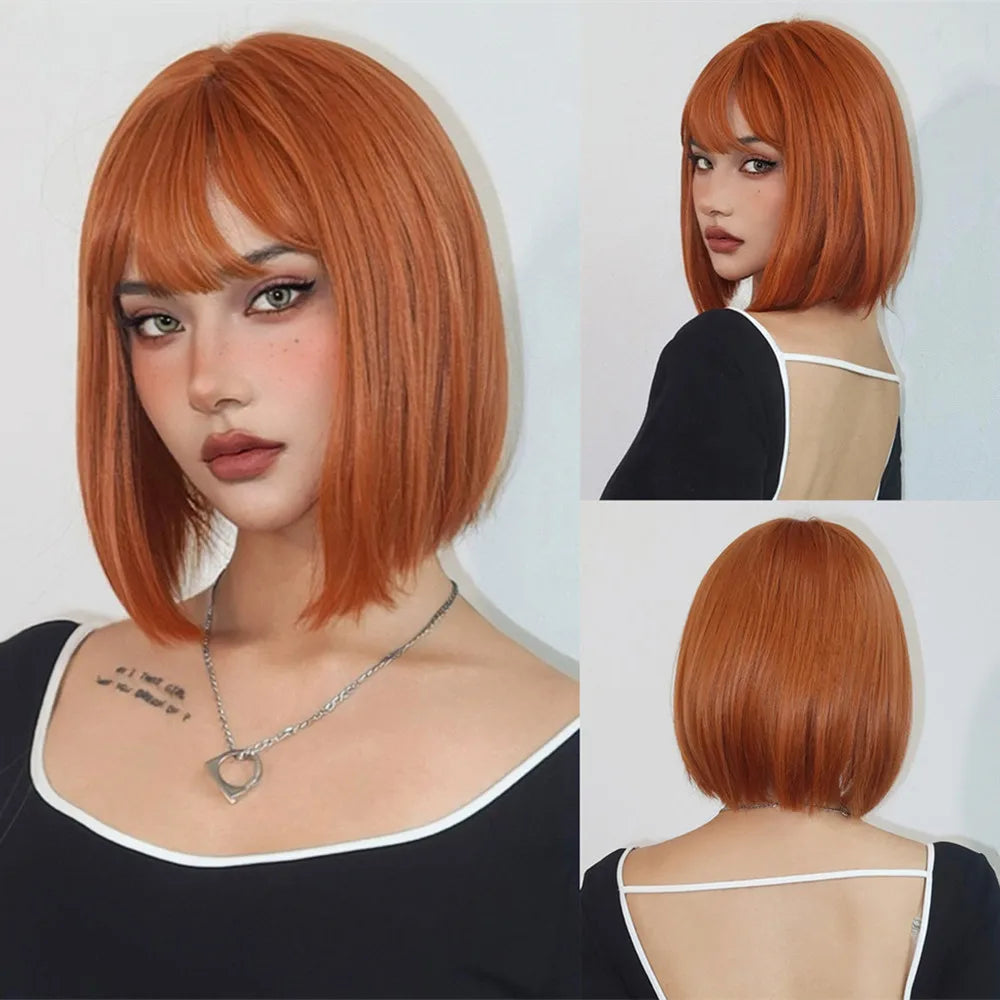 Blonde Layered Synthetic Wigs with Bangs Straight Short Highlights  Wig