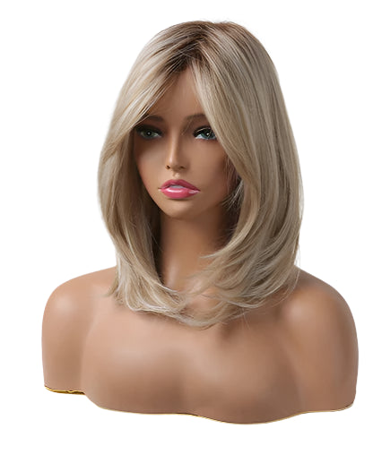 Blonde Layered Synthetic Wigs with Bangs Straight Short Highlights  Wig