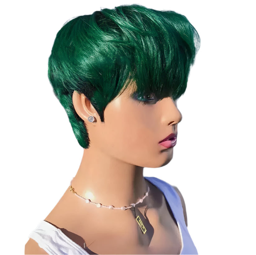 Short Dark Green Wig Women Pixie Cut Wig