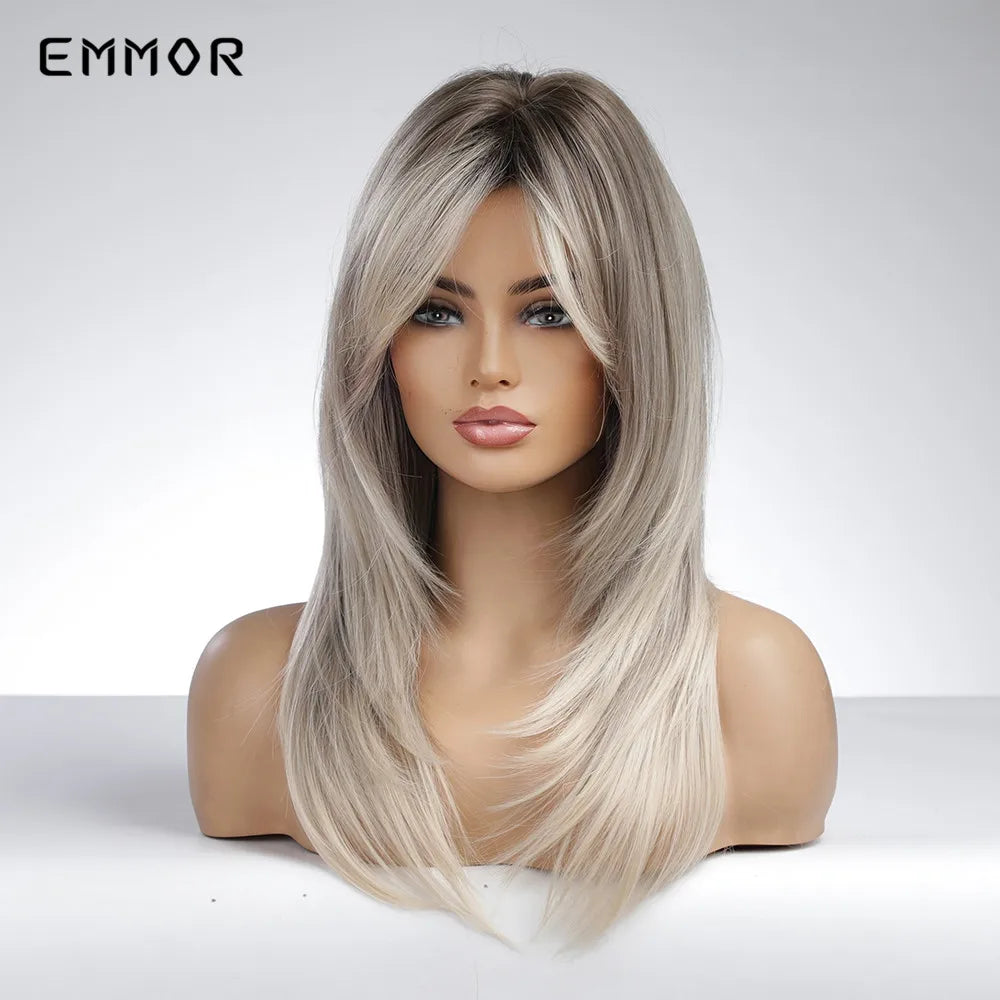 Ombre Dark Brown to Platinum Hair Wig