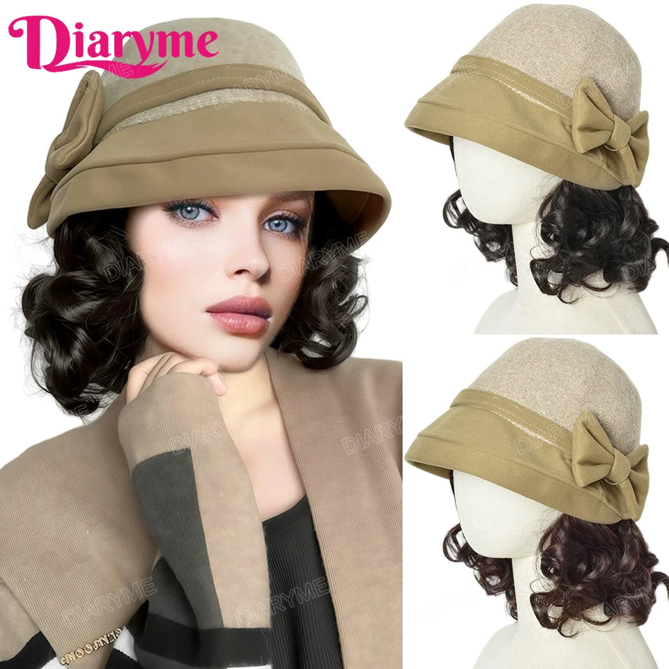 Synthetic Hat wig Fashion Autumn And Winter Fisherman's Hat With Lazy roll foreign style Short Curly Hair Warm Basin Hat Wig Mom