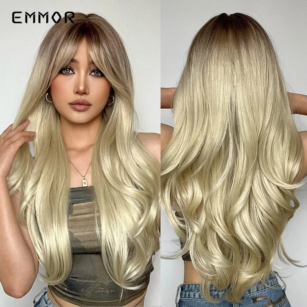 Long Wavy Wigs Brown with Blonde Wigs