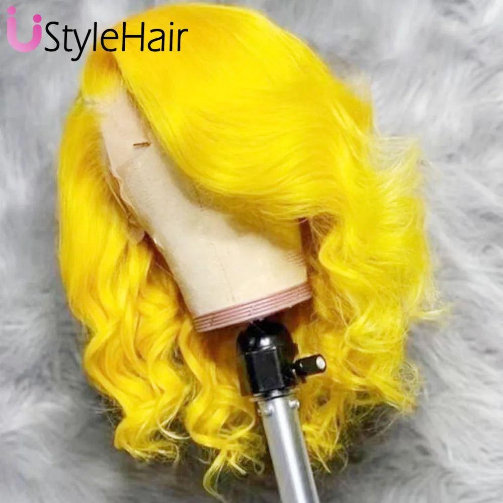 UStyleHair 613 Blonde Bob Lace Hair Lace Front Short Wave Wig Side Part Synthetic Front Wig Heat Resistant Synthetic Hair Daily