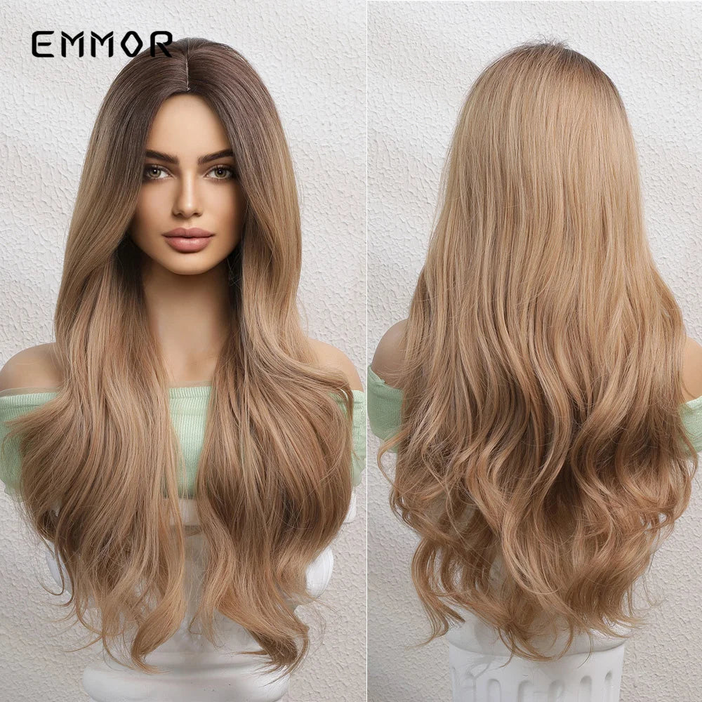 Brown Blonde Synthetic Long Wavy Wig