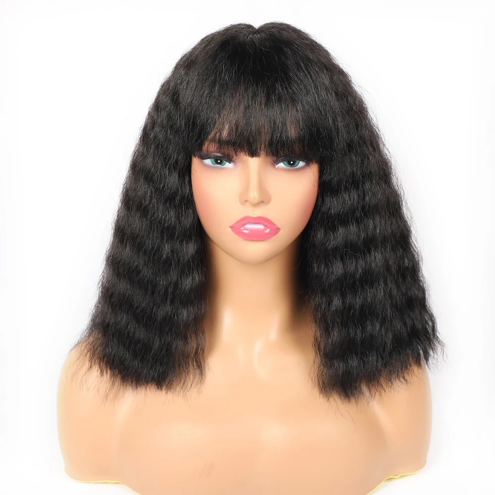 Short Curly Synthetic Wig with Blunt Bangs