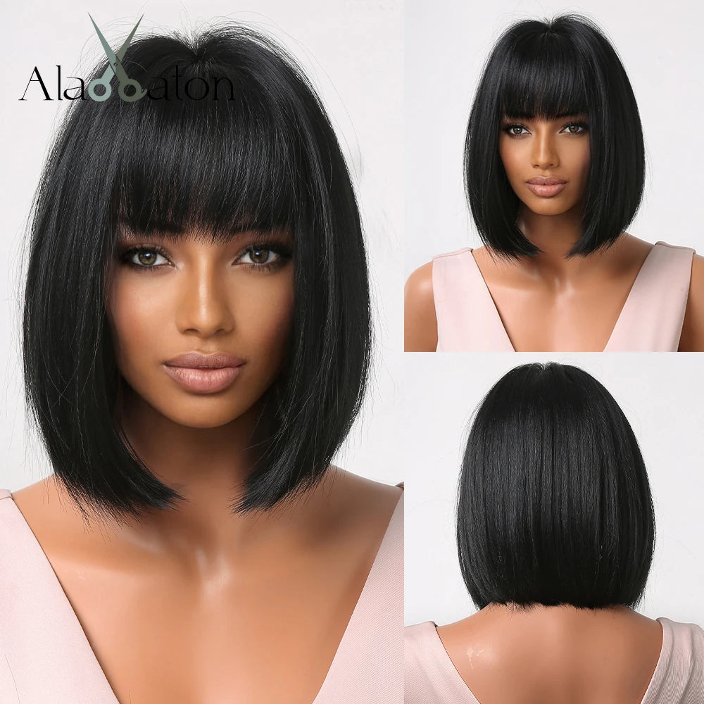 Blonde Layered Synthetic Wigs with Bangs Straight Short Highlights  Wig