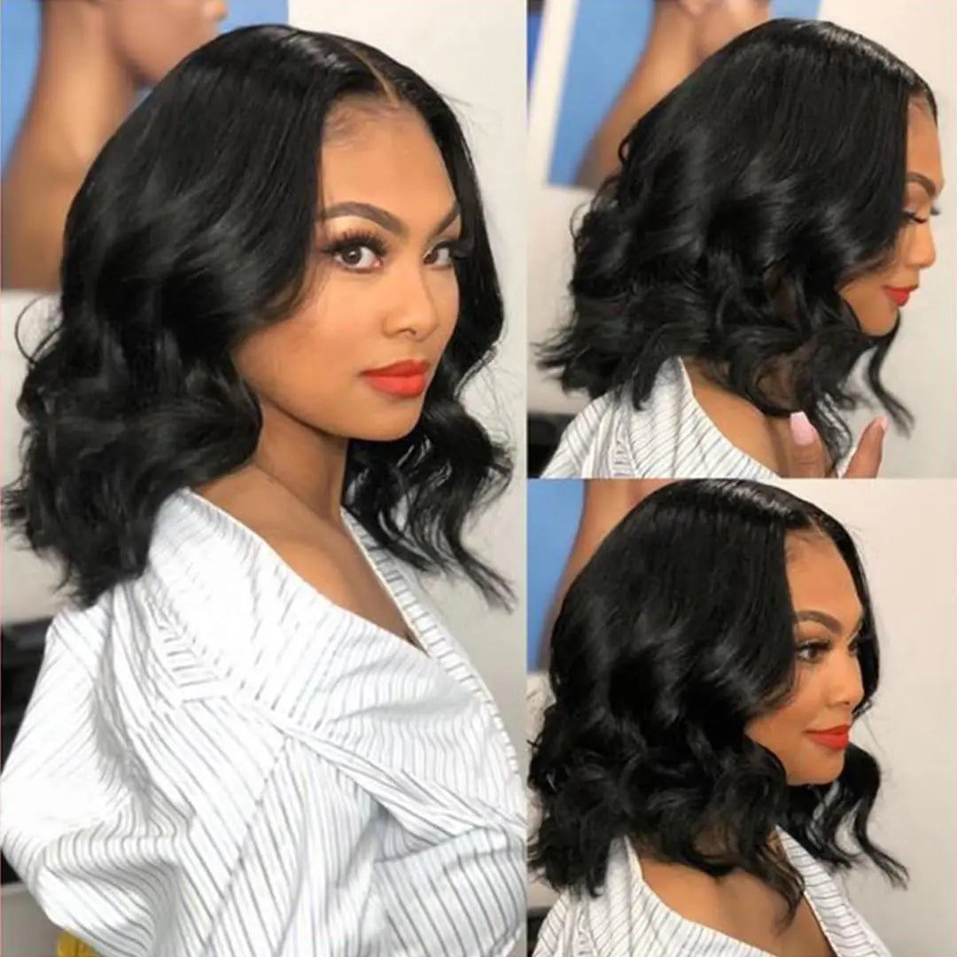 Black Short Body Wave Lace Front Wigs Glueless
