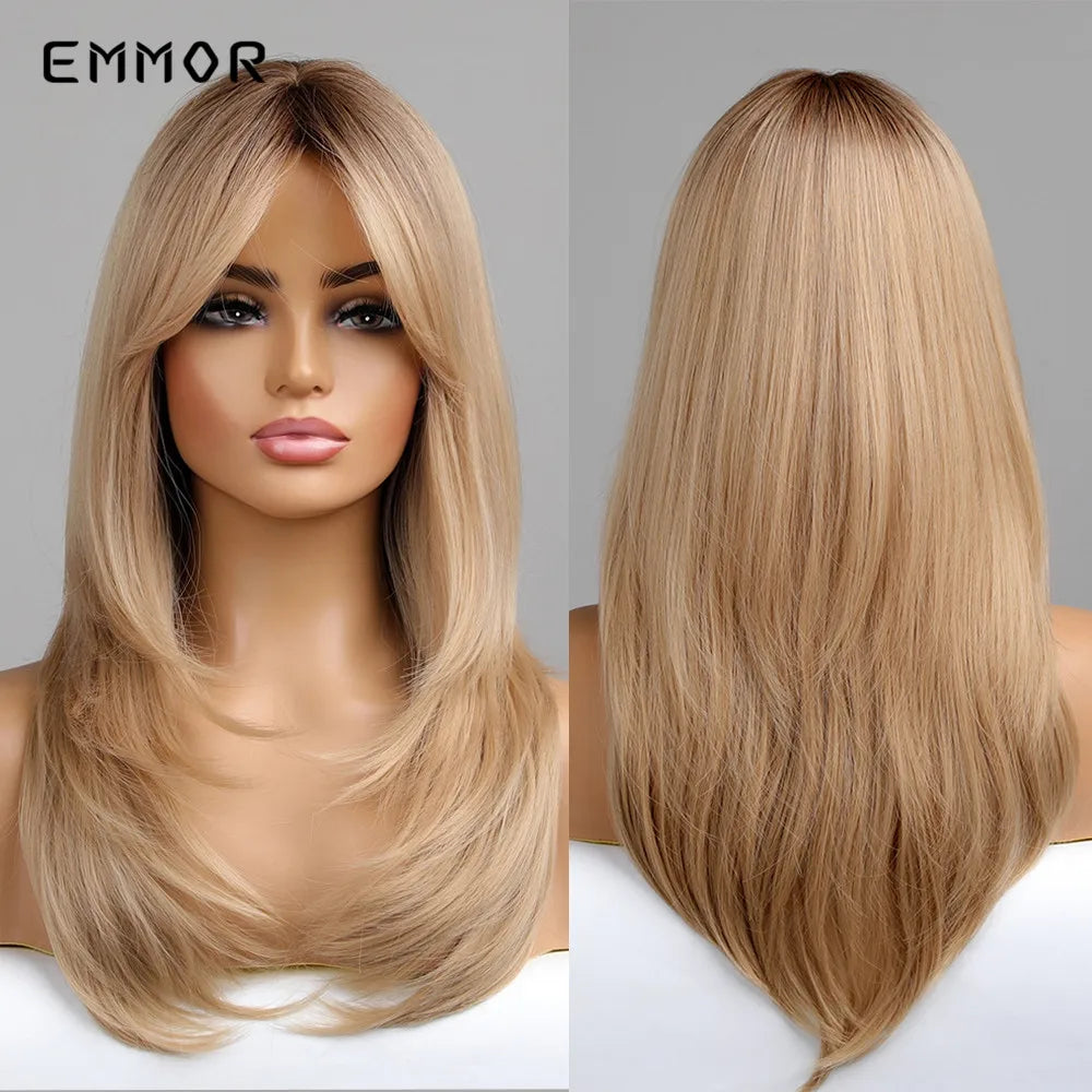 Ombre Black Pink Wig With Bangs