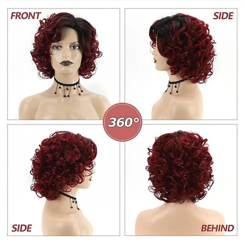 Short Burgundy Curly Wigs