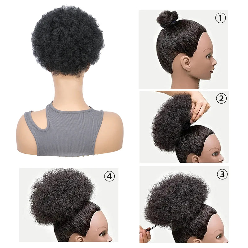 Synthetic Afro Puff Drawstring Ponytail Short Kinky Curly Hair Bun