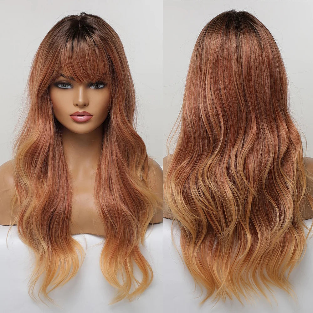 Ombre brown to Light Blonde Hair Wig with Bangs