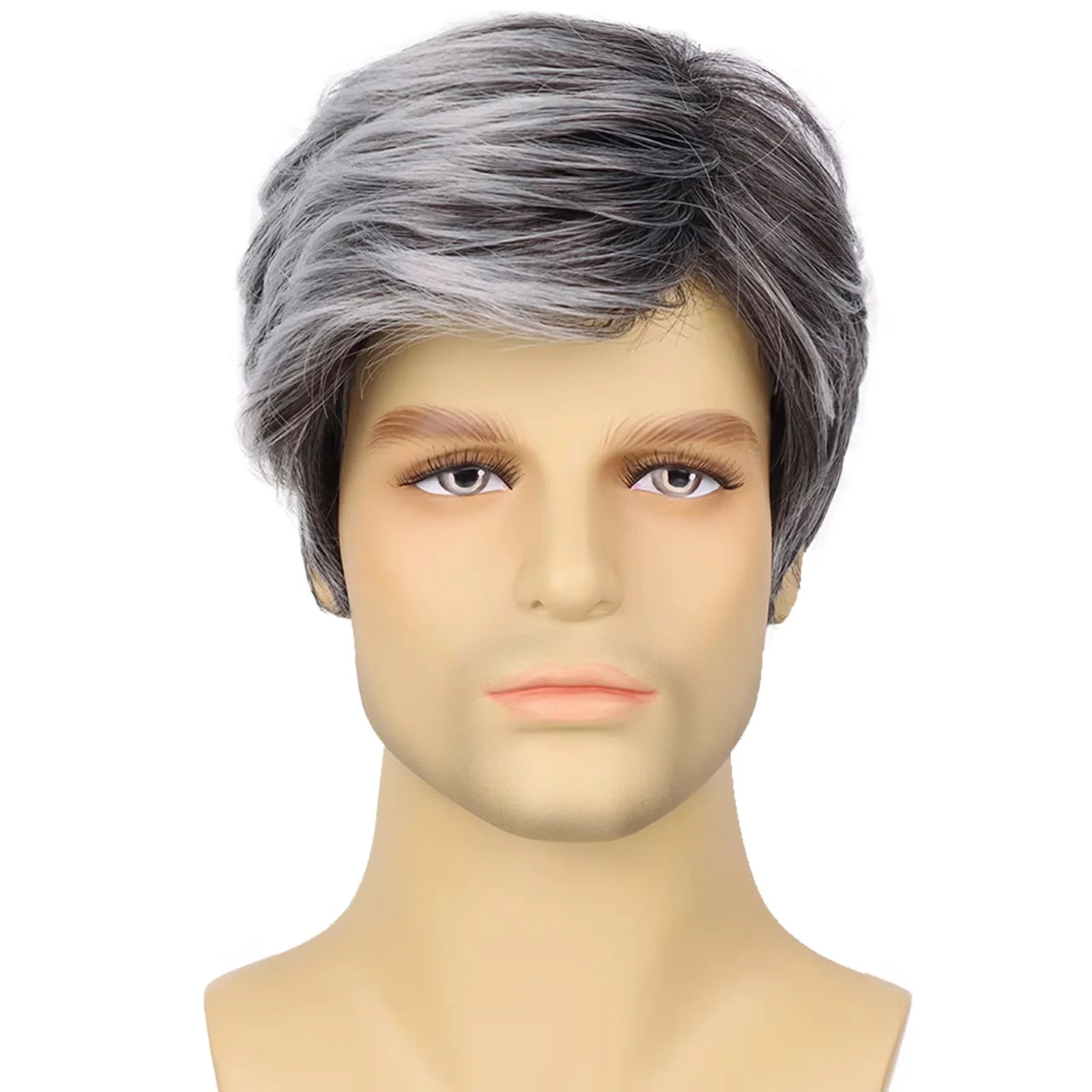 Synthetic Men Wigs Short Silver Gray Toupee