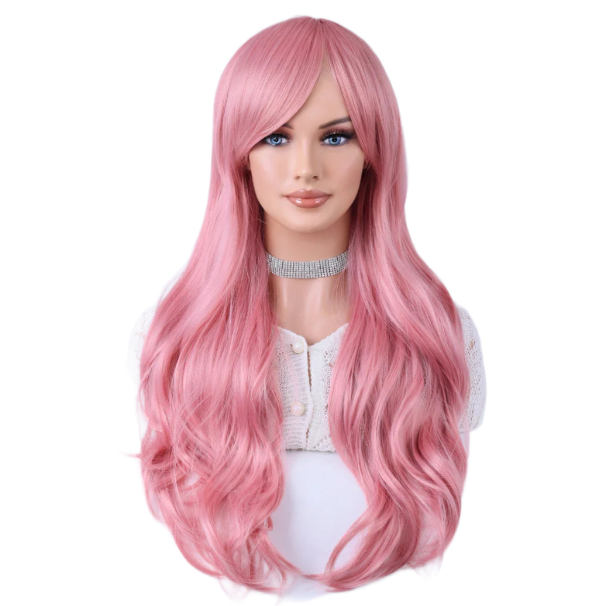 Blue wig with bangs long curly wig Heat resistant fiber synthetic wig