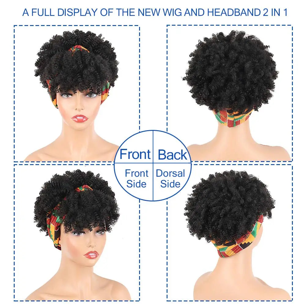 Short Afro Kinky Curly Headband Wigs