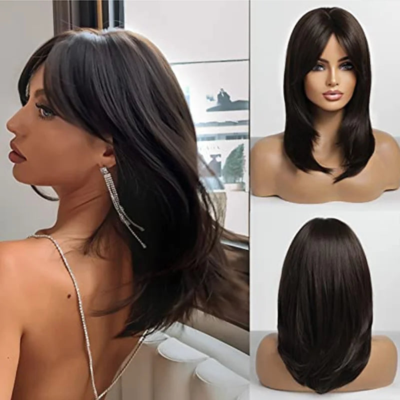Blonde Layered Synthetic Wigs with Bangs Straight Short Highlights  Wig