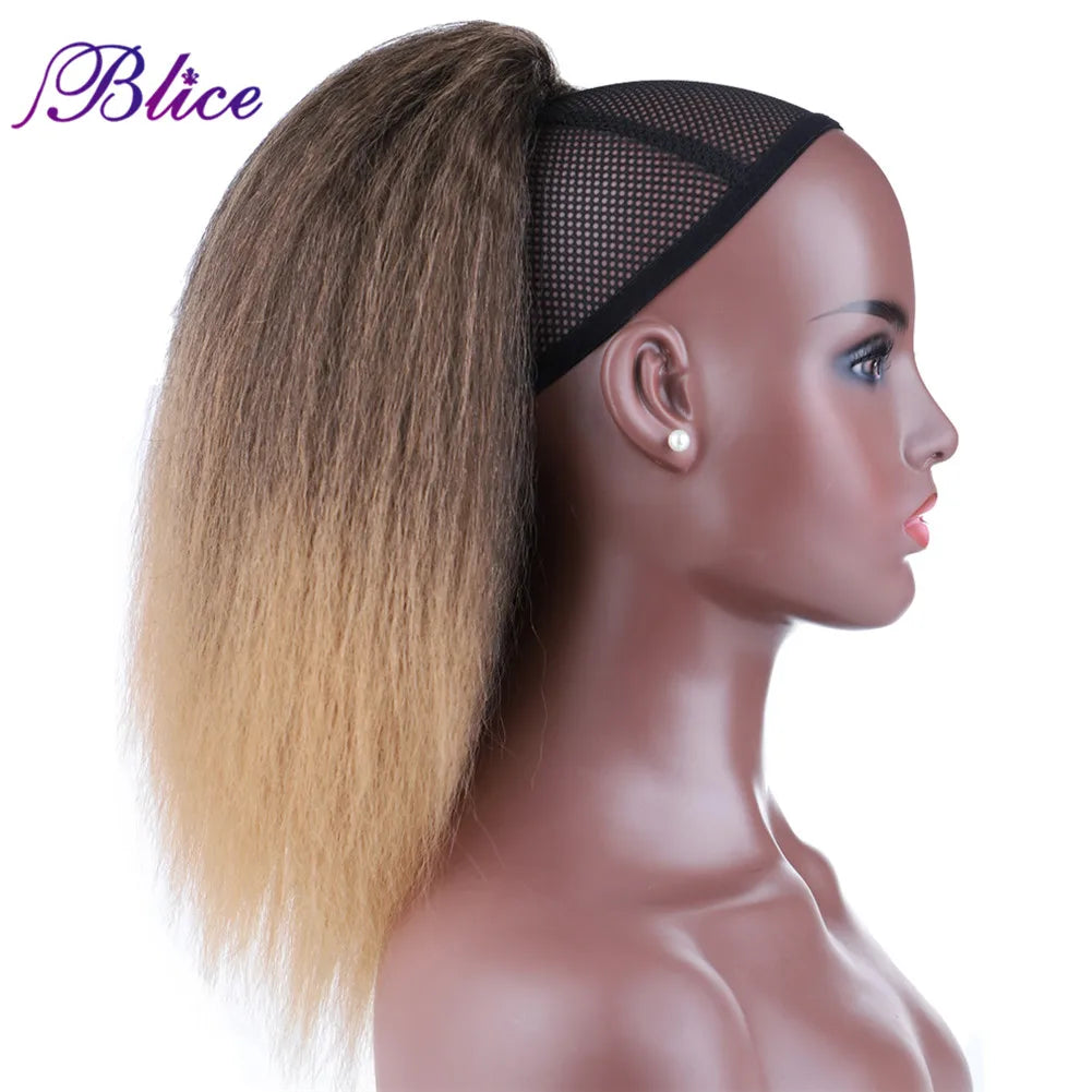 Blice Synthetic Ponytail Fluffy Full Hair Pieces Yaki Straight Drawstring Ponytail Pure and T Color Fake Hair For Women