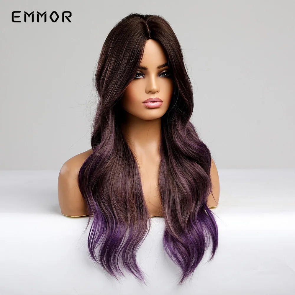 Ombre Dark Brown to Purple Wigs