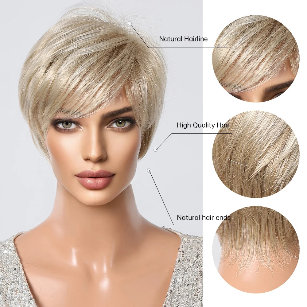 Ombre Platinum Blonde Pixie Wig with Bang