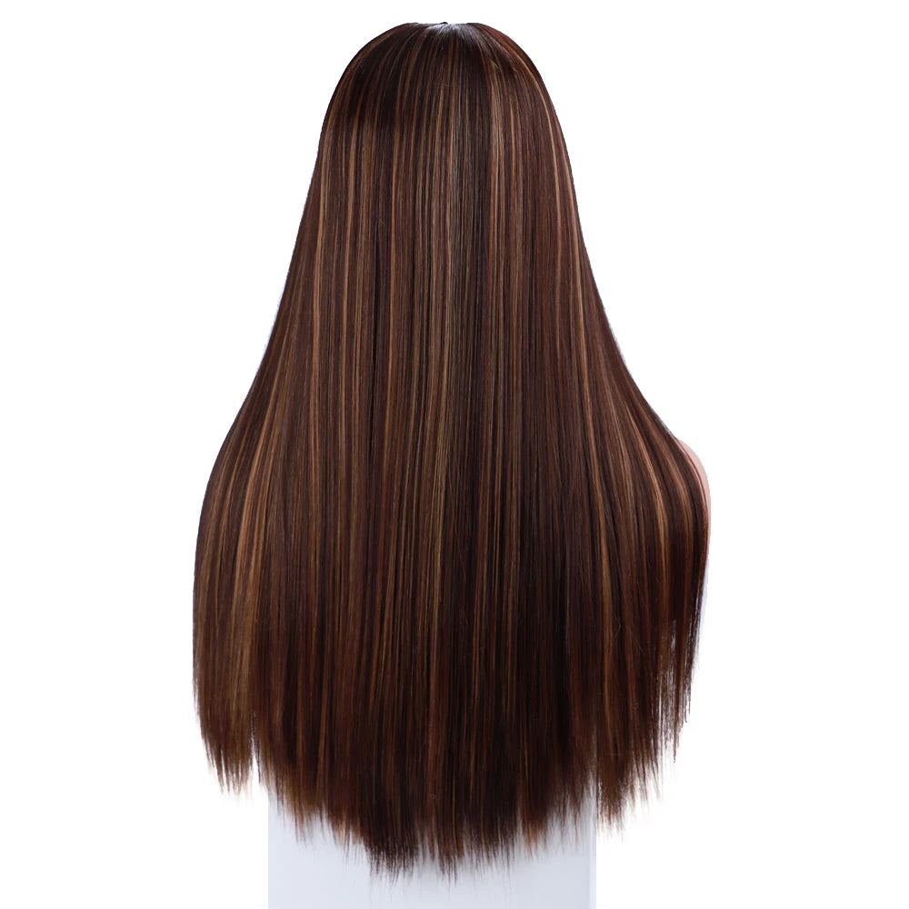 Silky Straight Synthetic U Part Wigs Highlight Blonde and Brown