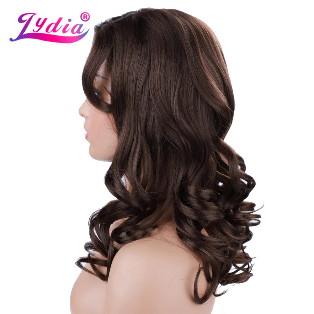 Wavy 18 inch  Wig With Baby Hair Mixed Color Brown