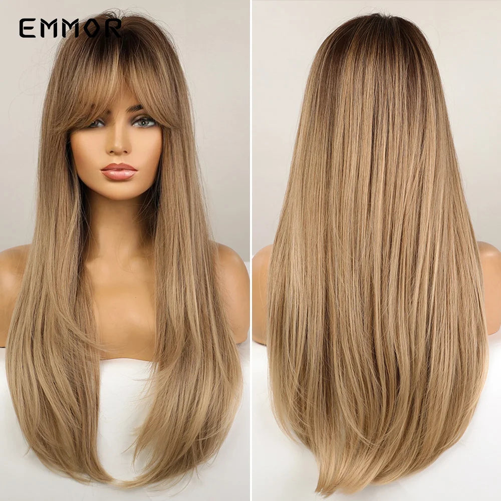 Long Wavy Wigs Brown with Blonde Wigs
