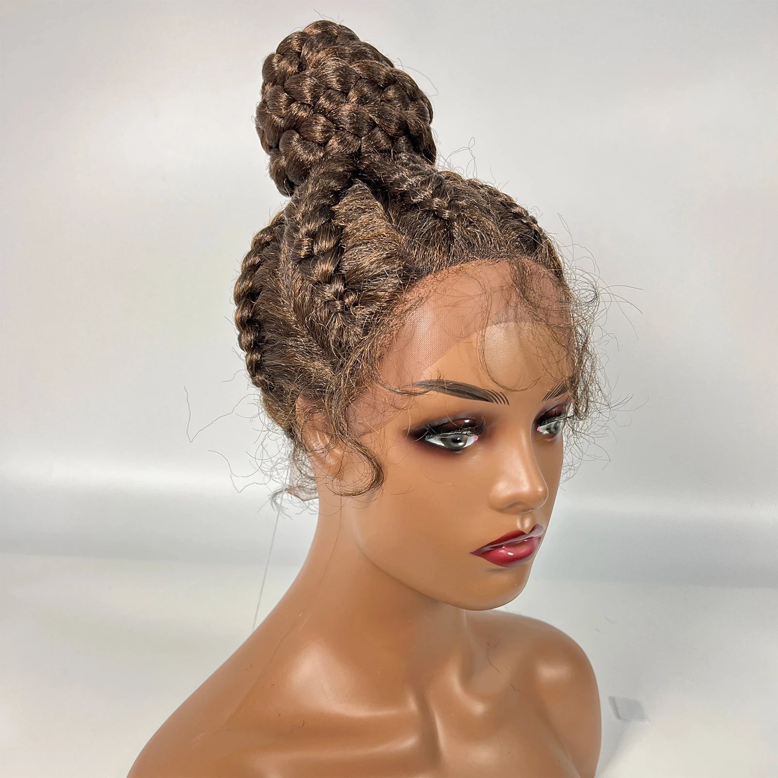 Synthetic Braided Updo Lace Front Wig Box Braids Wig For Black Women Cornrow Braids Lace Wigs Frontal Afro Wig New Style Hair