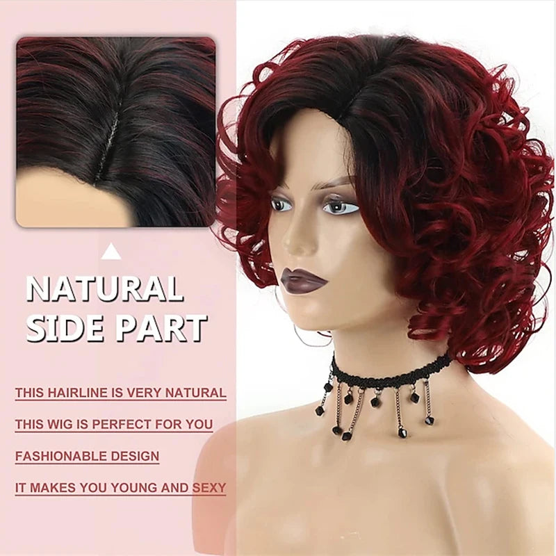 Short Burgundy Curly Wigs