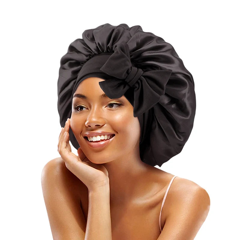 New Satin Solid Sleeping Bonnet With Stretchy Tie Band Elastic