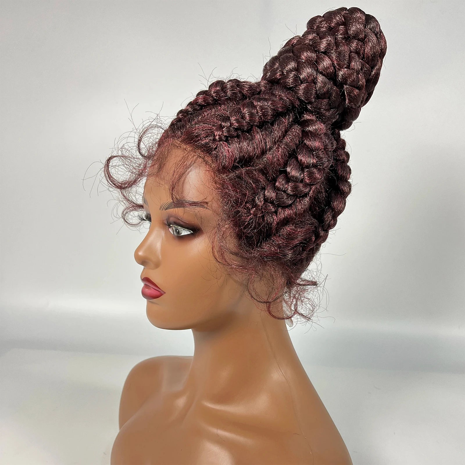 Synthetic Braided Updo Lace Front Wig Box Braids Wig For Black Women Cornrow Braids Lace Wigs Frontal Afro Wig New Style Hair