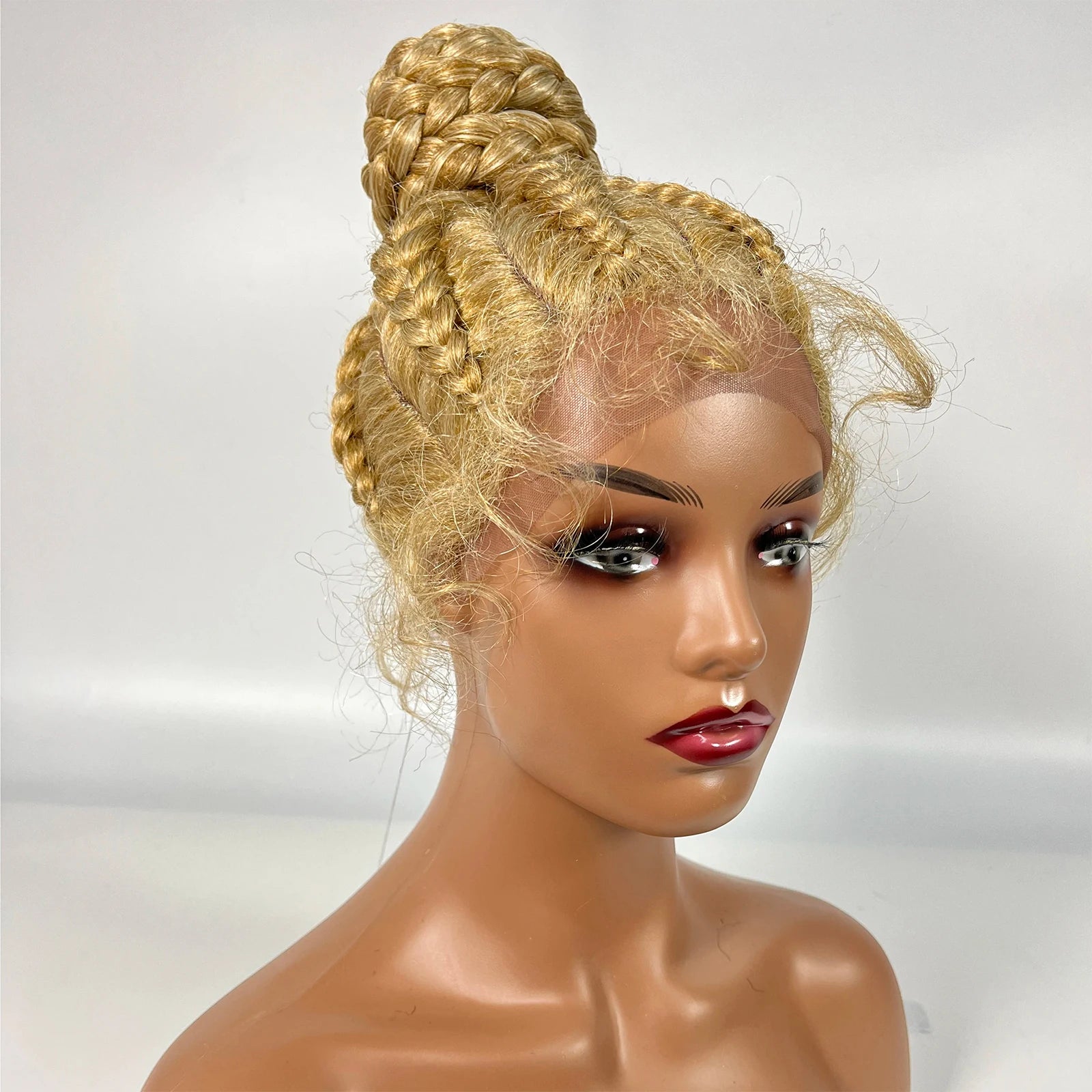 Synthetic Braided Updo Lace Front Wig Box Braids Wig For Black Women Cornrow Braids Lace Wigs Frontal Afro Wig New Style Hair