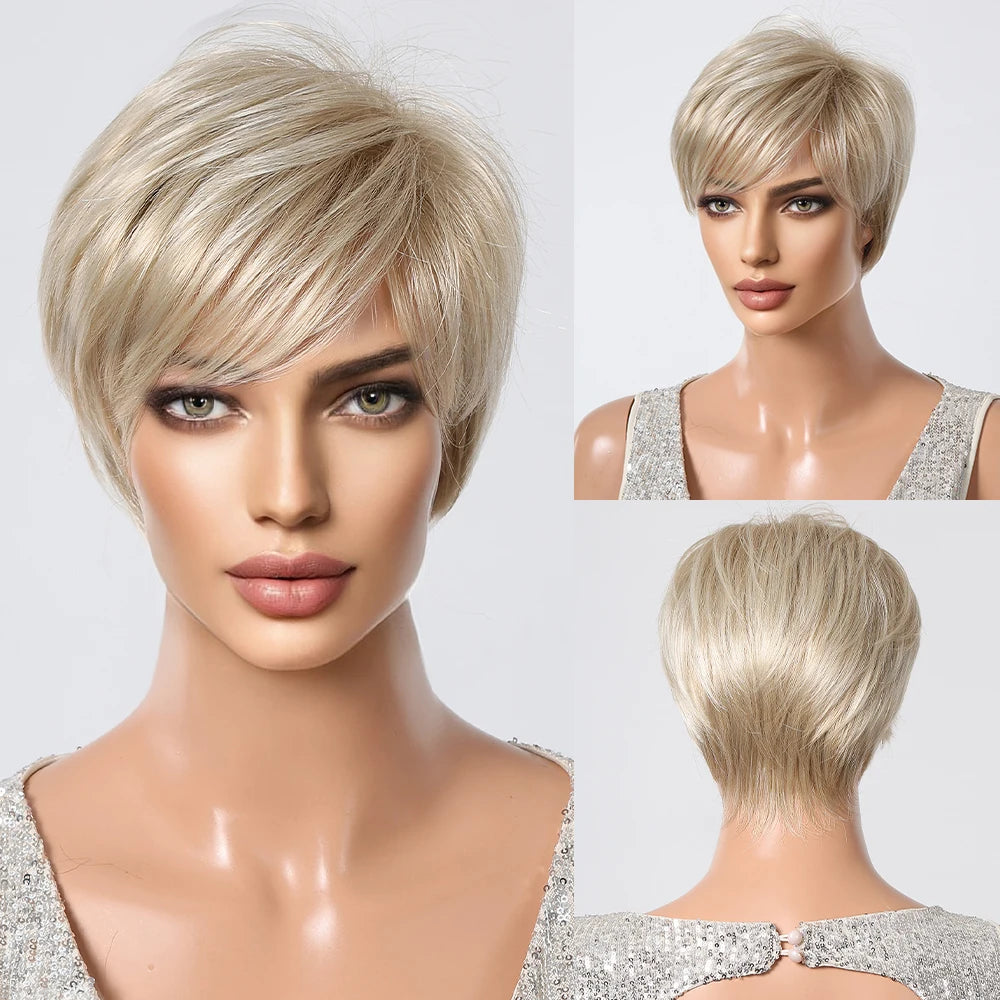 Ombre Platinum Blonde Pixie Wig with Bang