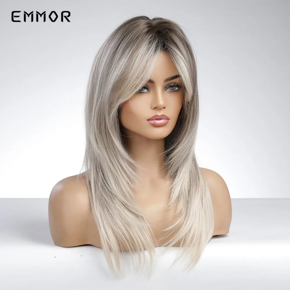 Ombre Dark Brown to Platinum Hair Wig