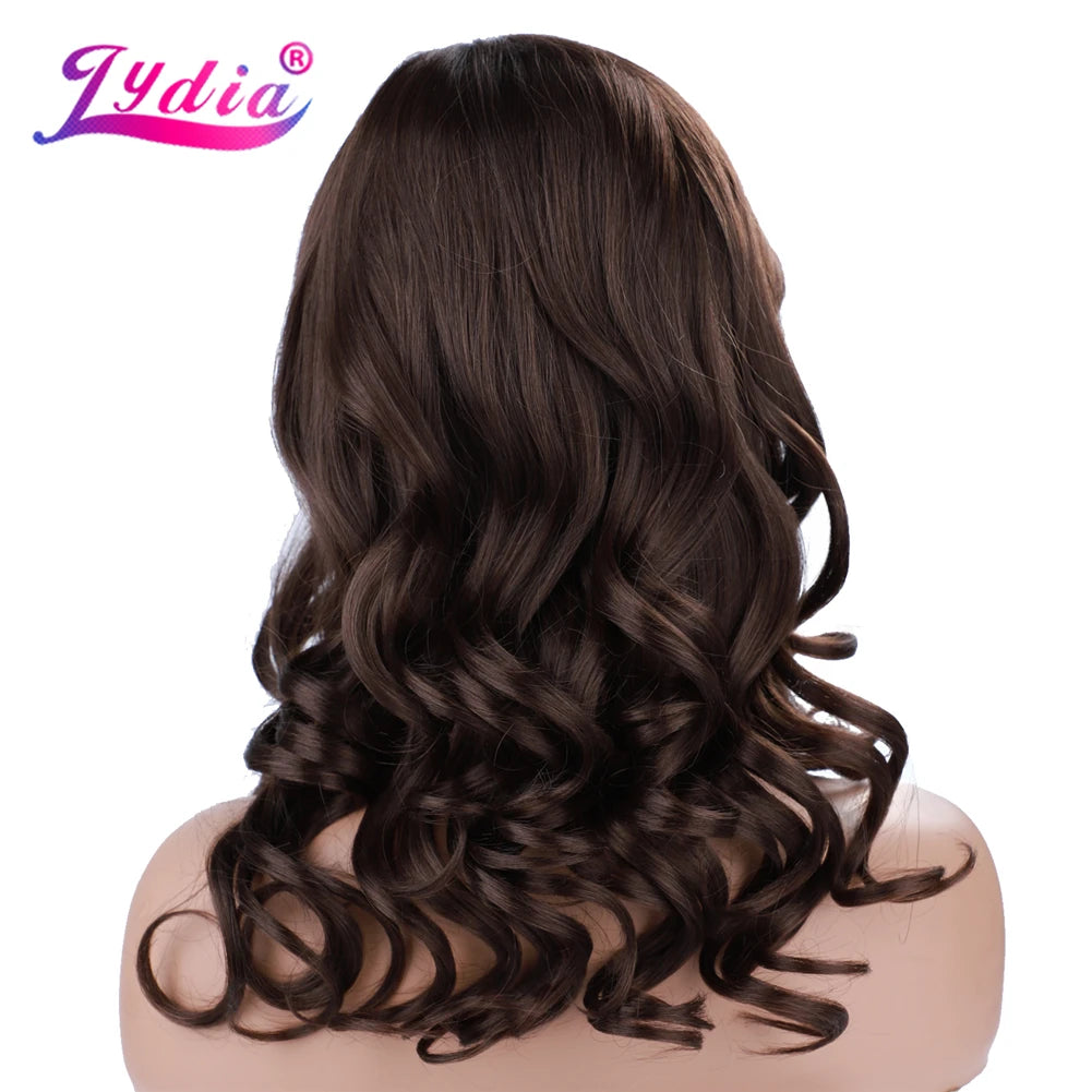Wavy 18 inch  Wig With Baby Hair Mixed Color Brown