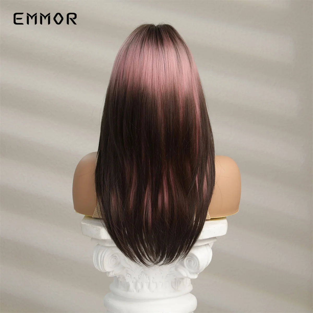 Emmor Synthetic Wigs Ombre Pink Brown Wig With Bangs Layered Hair Cosplay Daily Party Natural Heat Resistant Wigs for Women