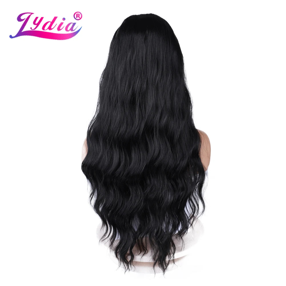 Lydia Long Wavy V Part Black Wig