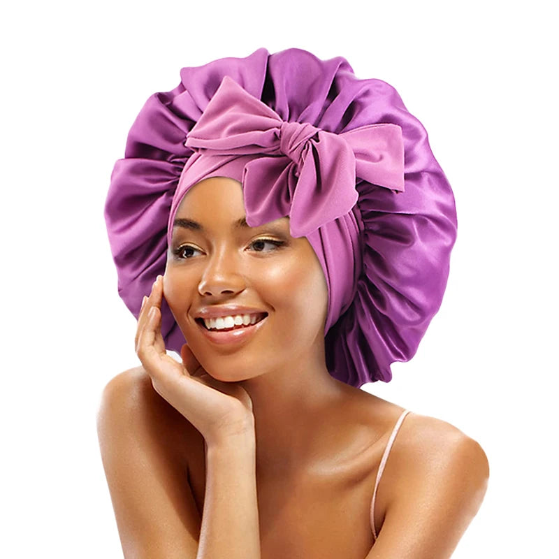 New Satin Solid Sleeping Bonnet With Stretchy Tie Band Elastic