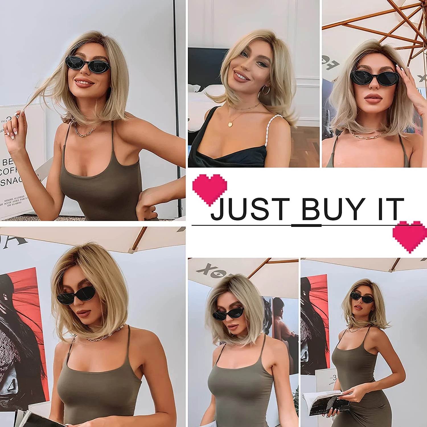 Blonde Layered Synthetic Wigs with Bangs Straight Short Highlights  Wig