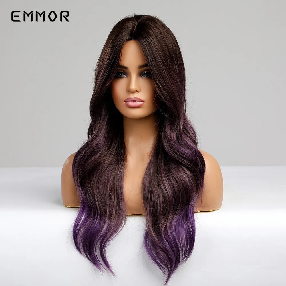 Ombre Dark Brown to Purple Wigs