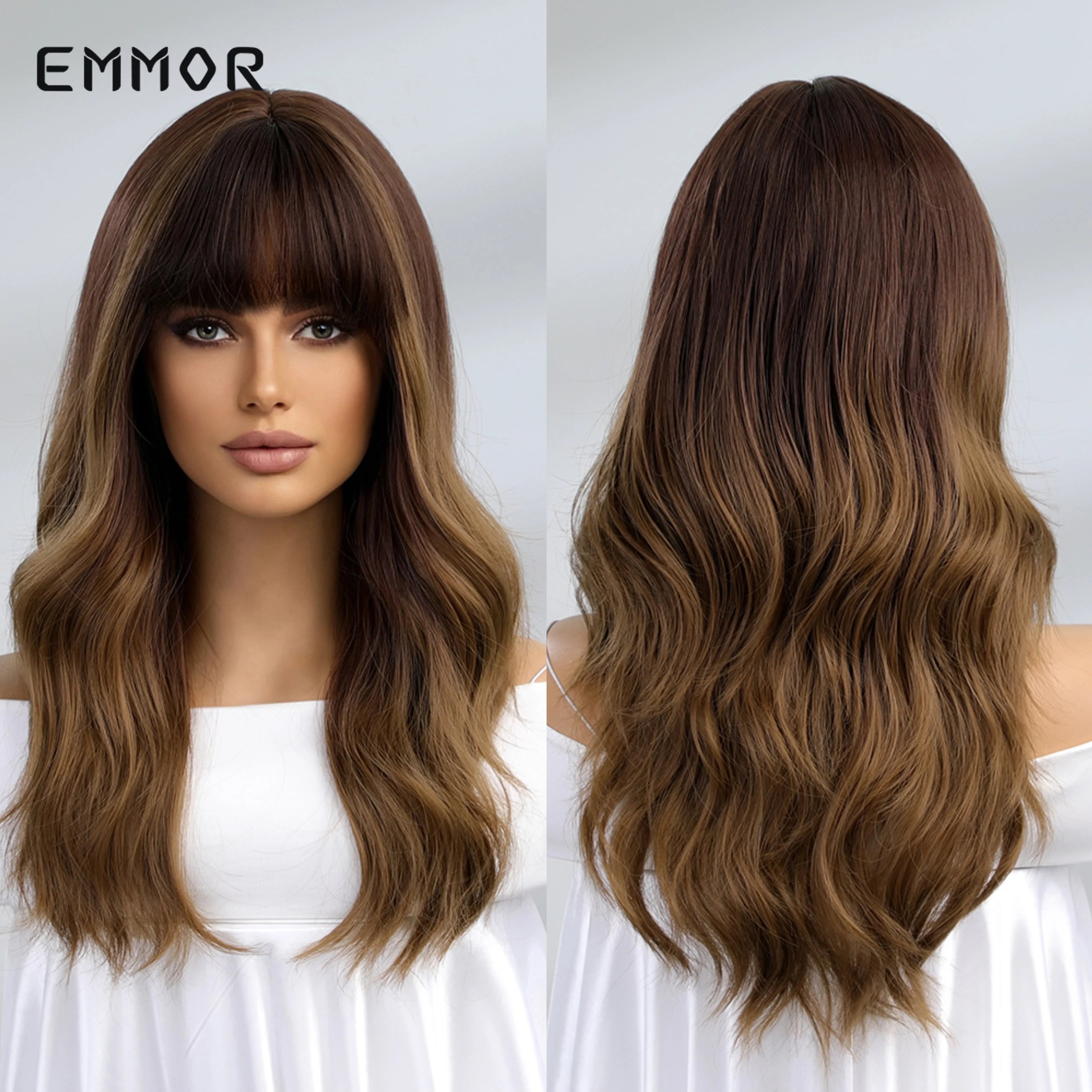 Ombre Brown Synthetic Wig Long Wavy Wig