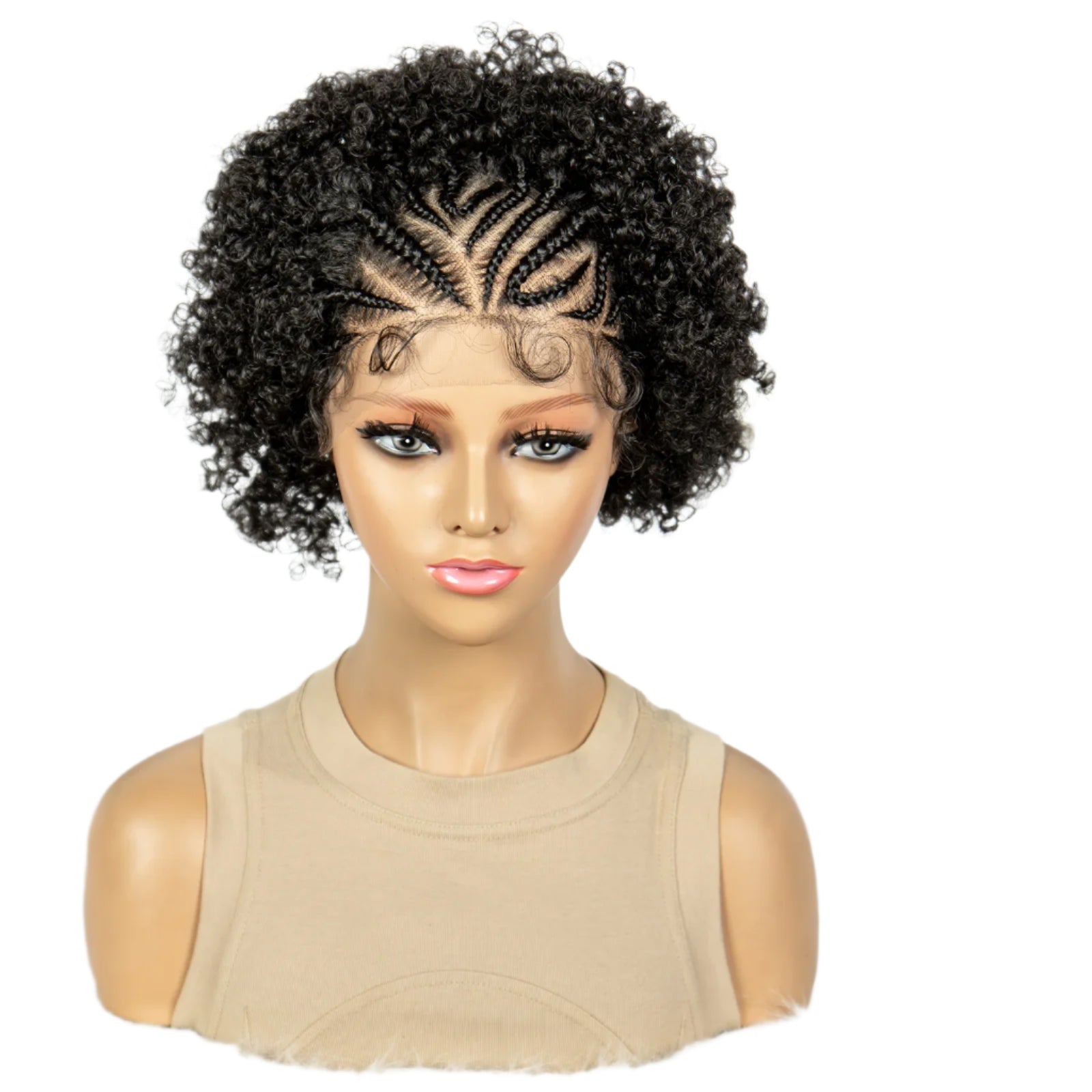 Kima 13*4 Lace Frontal Braided Wigs Synthetic Afro Kinky Curly Bob Half Cornrow Braided Wigs 8 inches