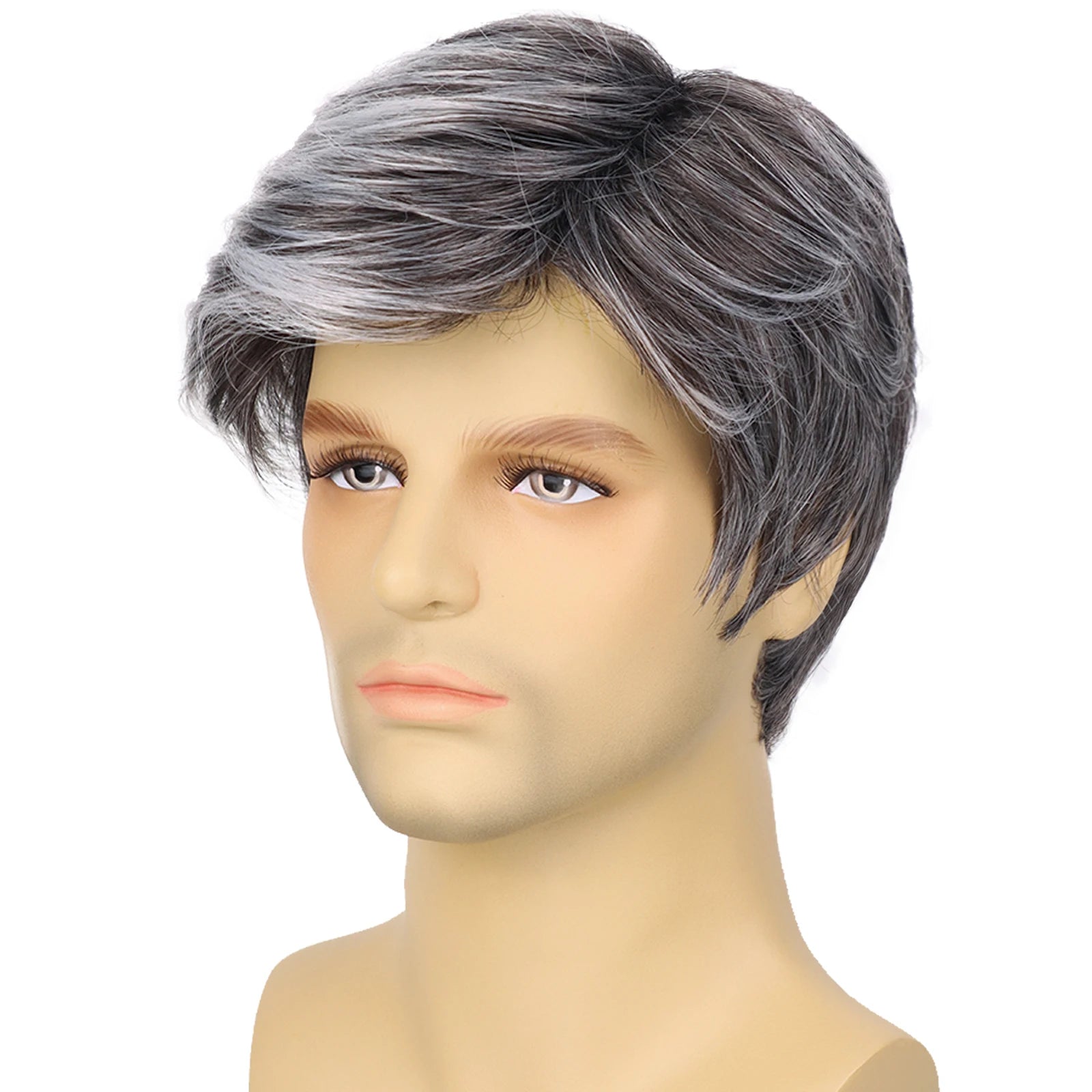 Synthetic Men Wigs Short Silver Gray Toupee