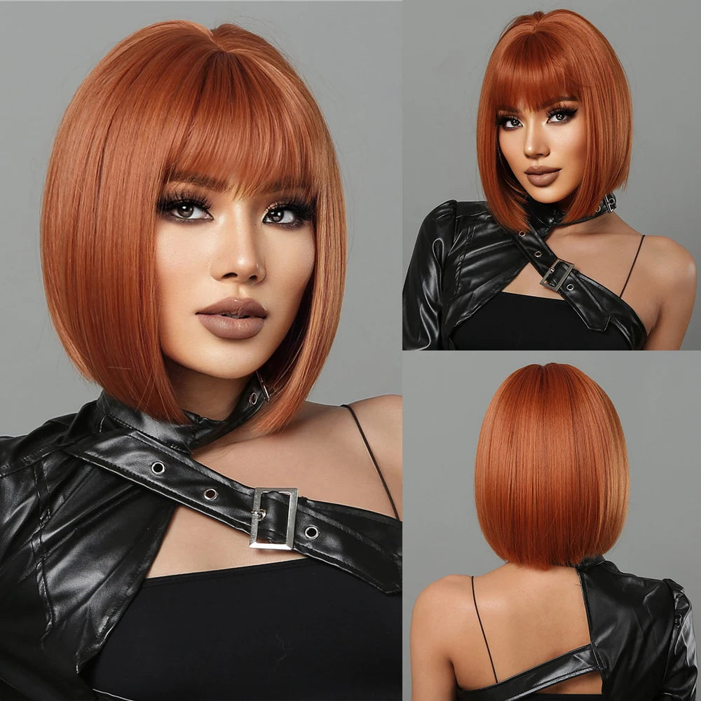 Blonde Layered Synthetic Wigs with Bangs Straight Short Highlights  Wig