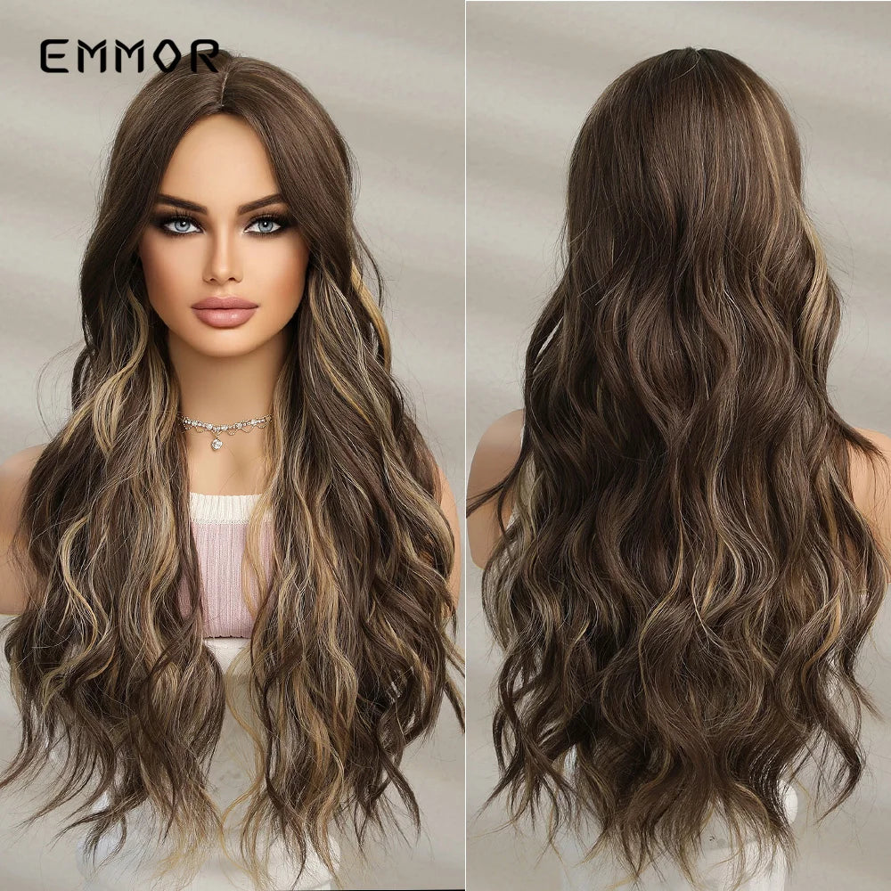 Brown Blonde Synthetic Long Wavy Wig