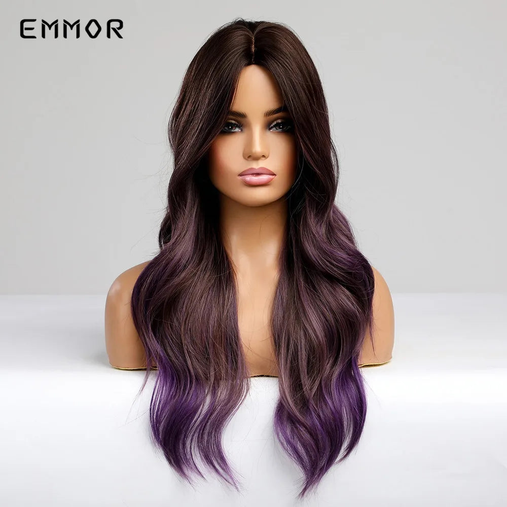 Ombre Dark Brown to Purple Wigs