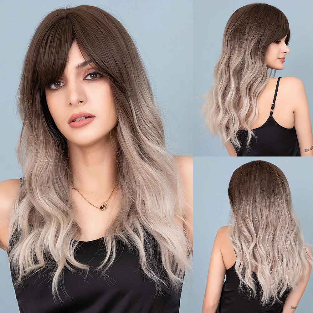 Ombre Black to Blonde Wig with Bangs