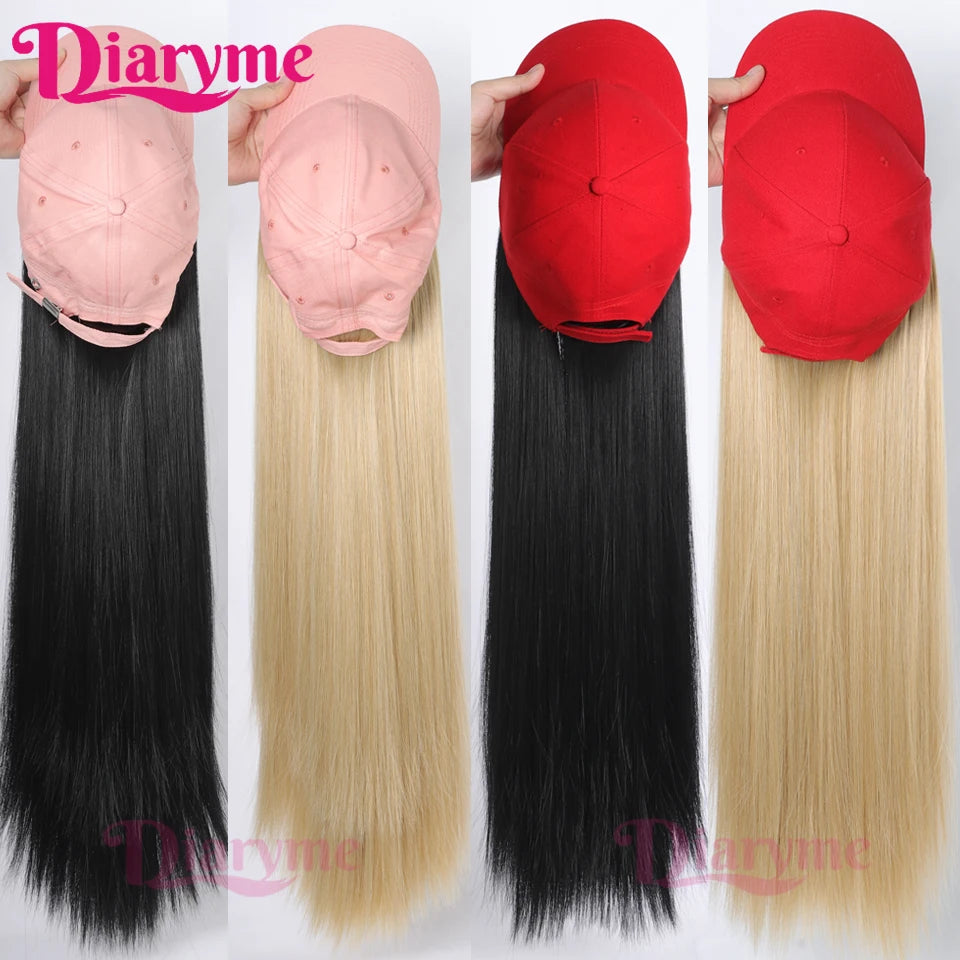 Long Straight Black Wig With Baseball Cap