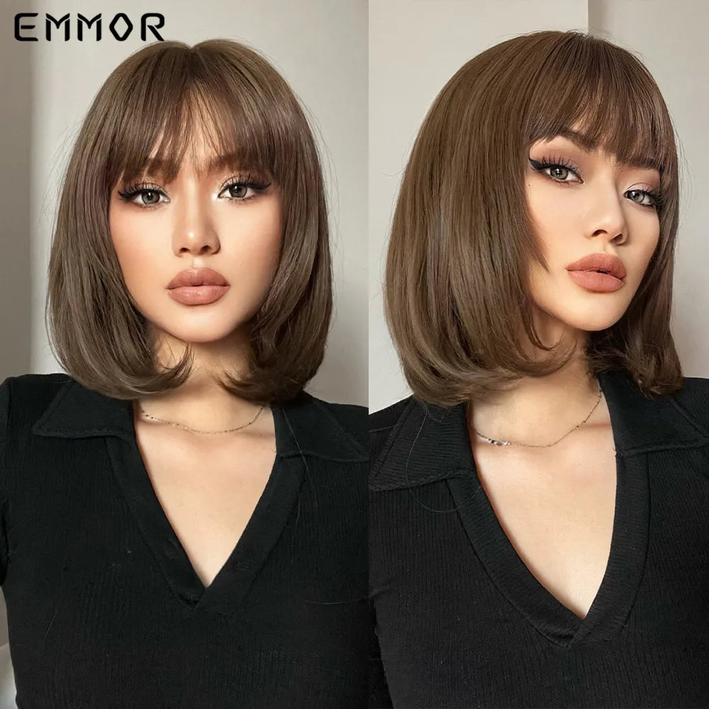 Ombre Black to Light Blonde Wig With Bangs